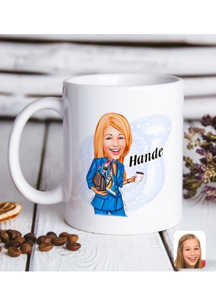 Kişiye Özel Kadın Moda Ikonu Karikatürlü Beyaz Kupa Bardak-5