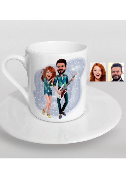 Kişiye Özel Sevgililer Animasyon Karikatürlü Türk Kahvesi Fincanı-31