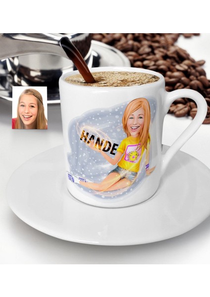 Kişiye Özel Bayan Karikatürlü Türk Kahvesi Fincanı-42