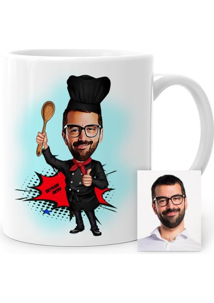 Kişiye Özel Master Chef Karikatür Beyaz Kupa Bardak - 1