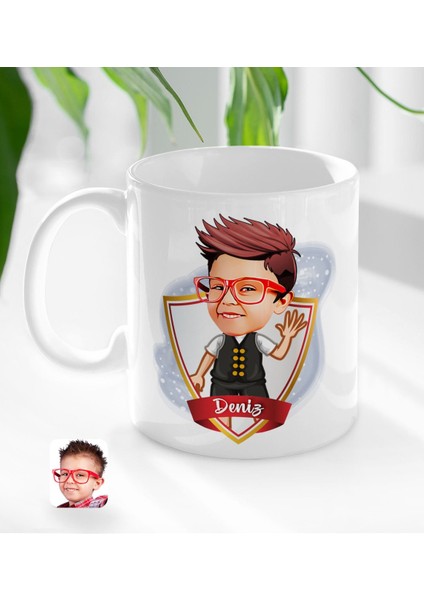 Kişiye Özel Isimli Erkek Çocuk Karikatürlü Beyaz Kupa Bardak-2