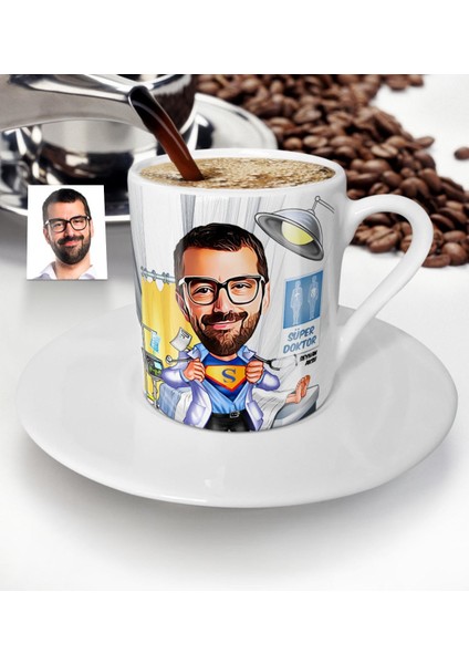 Kişiye Özel Bay Doktor Karikatür Türk Kahvesi Fincanı - 2