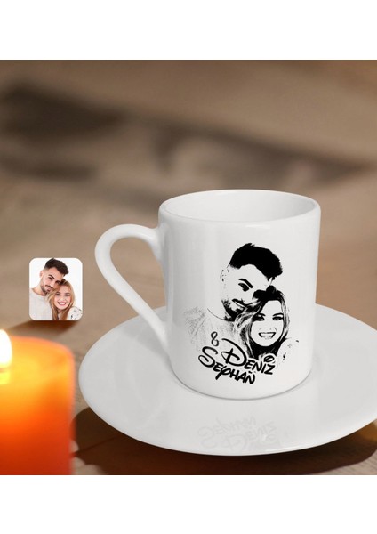 Kişiye Özel Isimli Sevgililer Silüet Türk Kahvesi Fincanı-1