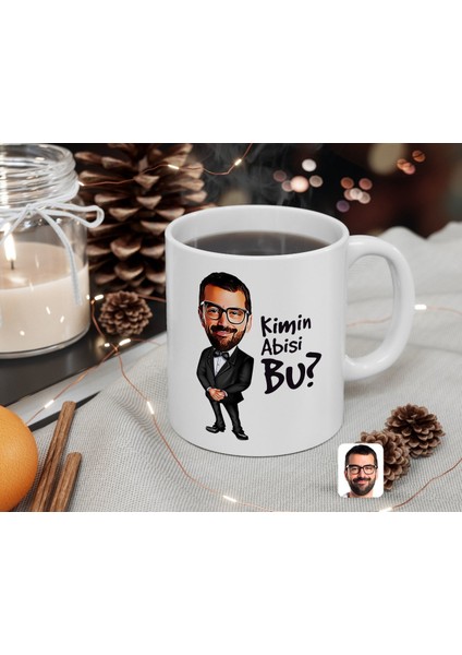 Kişiye Özel Erkek Kimin Abisi Bu Karikatürlü Beyaz Kupa Bardak-1