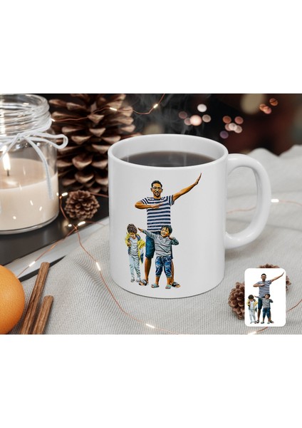 Kişiye Özel Tam Boy Baba ve Oğullar Karikatürlü Beyaz Kupa Bardak-1