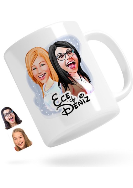 Kişiye Özel Kız Kardeşler Karikatürlü Beyaz Kupa Bardak-11