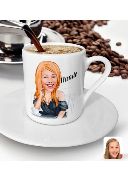 Kişiye Özel Kadın Moda Ikonu Karikatürlü Türk Kahvesi Fincanı-3