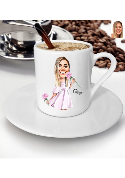 Kişiye Özel Kadın Karikatürlü Türk Kahvesi Fincanı-1