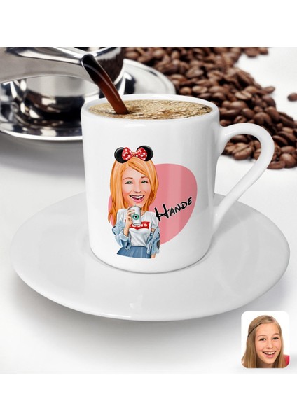 Kişiye Özel Kadın Moda Mini Fare Karikatürlü Türk Kahvesi Fincanı-1