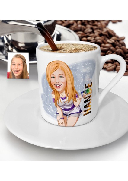 Kişiye Özel Bayan Karikatürlü Türk Kahvesi Fincanı-36
