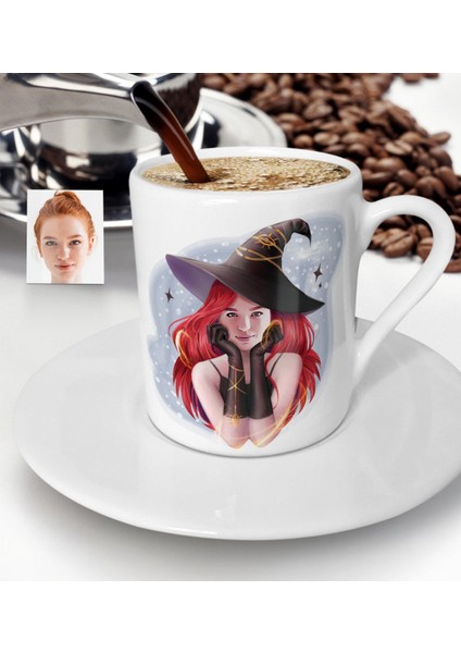 Kişiye Özel Bayan Cadı Karikatürlü Türk Kahvesi Fincanı-2