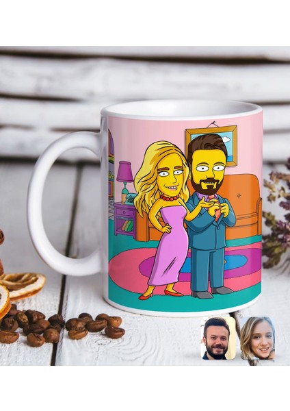 Kişiye Özel The Simpsons Sevgililer Figürlü Beyaz Kupa Bardak-1