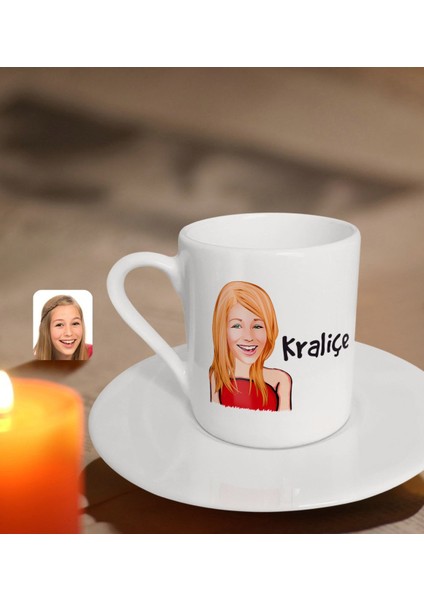 Kişiye Özel Kadın Kraliçe Karikatürlü Türk Kahvesi Fincanı-33