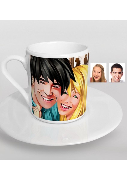 Kişiye Özel Sevgililer Karikatürlü Türk Kahvesi Fincanı-34