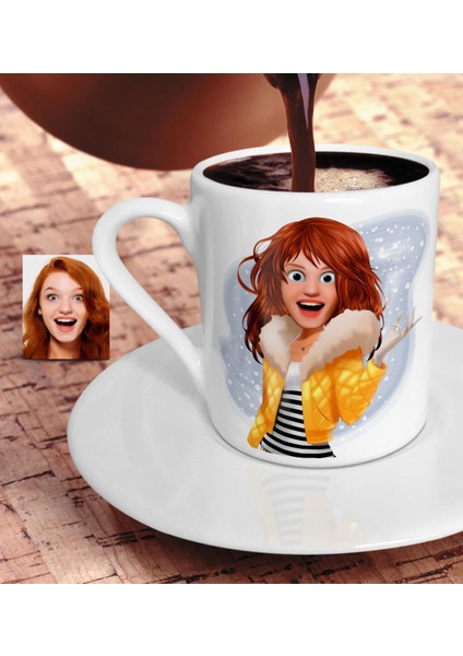 Kişiye Özel Barbie Bebek Karikatürlü Türk Kahvesi Fincanı-7