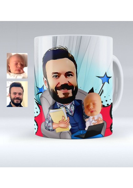 Kişiye Özel Baba Oğul Karikatürlü Beyaz Kupa Bardak - 1