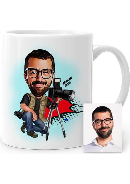 Kişiye Özel Bay Profesyonel Fotoğrafçı Karikatür Beyaz Kupa Bardak - 1