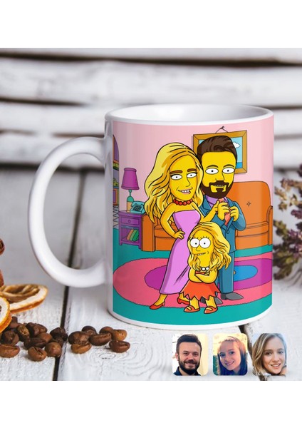 Kişiye Özel The Simpsons Aile Figürlü Beyaz Kupa Bardak-1
