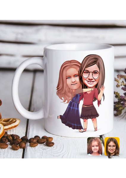 Kişiye Özel Kız Kardeşler Karikatürlü Beyaz Kupa Bardak-6