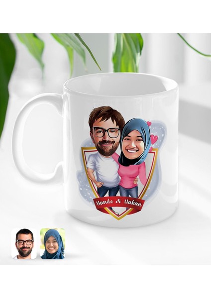 Kişiye Özel Isimli Sevgililer Karikatürlü Beyaz Kupa Bardak-58