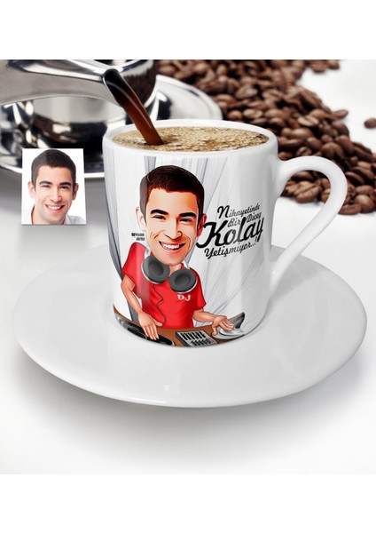 Kişiye Özel Bay Dj Karikatür Türk Kahvesi Fincanı - 1