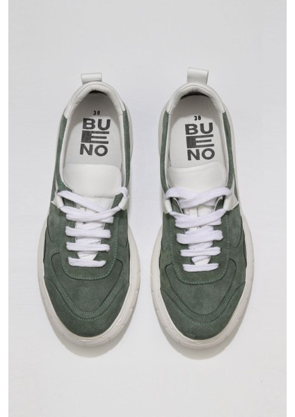 Haki Beyaz Deri Kadın Spor Ayakkabı