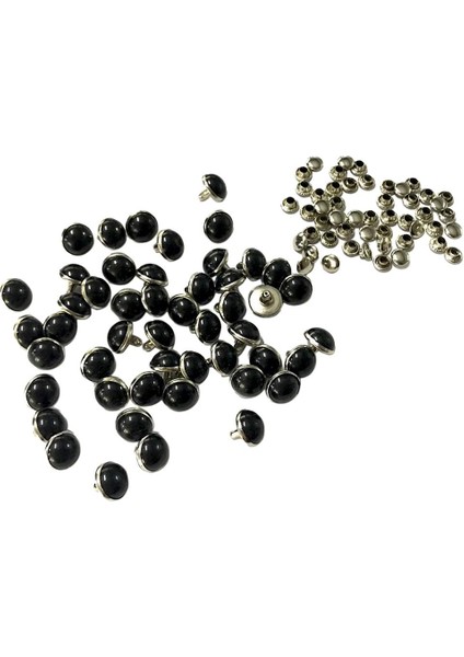 50 Set Metal Dıy Deri Aksesuarları Için 10MM Dome Perçin Çiviler Siyah(Yurt Dışından)