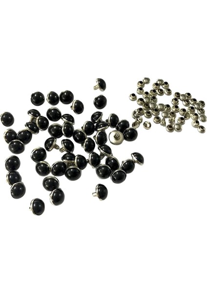 50 Set Metal Dıy Deri Aksesuarları Için 10MM Dome Perçin Çiviler Siyah(Yurt Dışından)