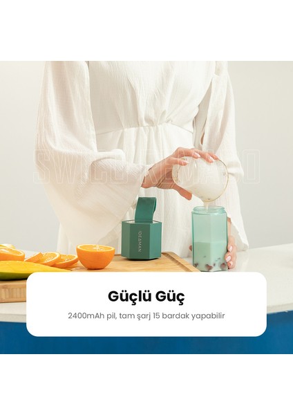 400 ml USB Şarj Edilebilir Taşınabilir Blender - Yeşil (Yurt Dışından)