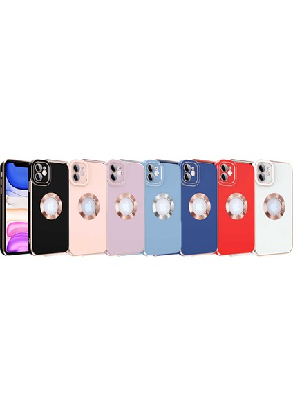 Apple iPhone 12 Kapak Mercek Korumalı Logo Gösteren Tasarım Silikon Kılıf - Mor