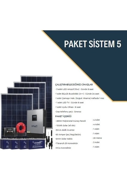 Bağ Evi Paket 5 Güneş Enerjisi Paket Sistemleri