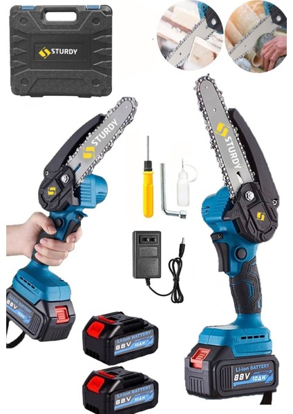 Power Tools Japon Tech. Pro. 15 cm Pala ve Zincir Ağaç Kesme Testeresi Çift Akülü 2600WT Uzun Ömürlü Motor