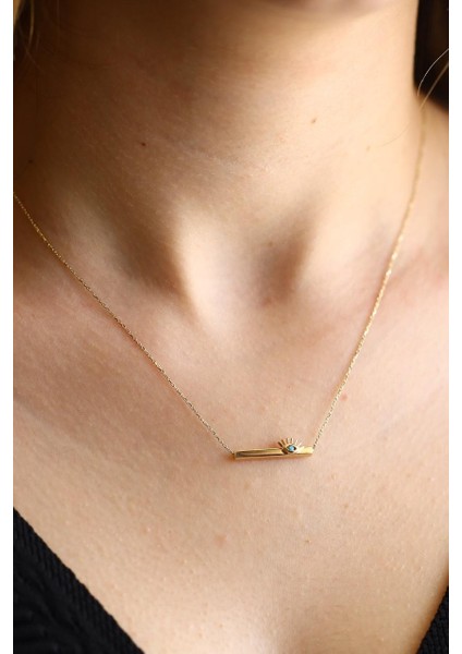 Firuze Taşlı Plaka Kirpik Altın Kolye modelleri