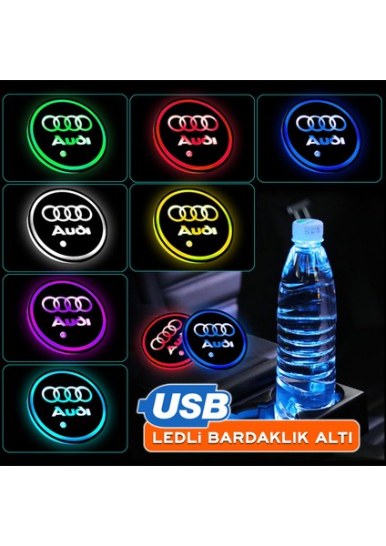 Audi Uyumlu Ledli Bardaklık Altı USB Şarjlı