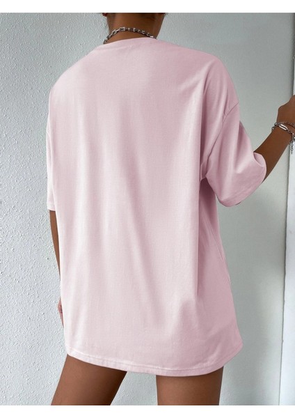 Kadın Çizgili Figür Oversize T-Shirt