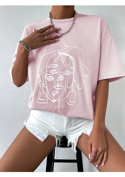 Kadın Çizgili Figür Oversize T-Shirt indirimleri