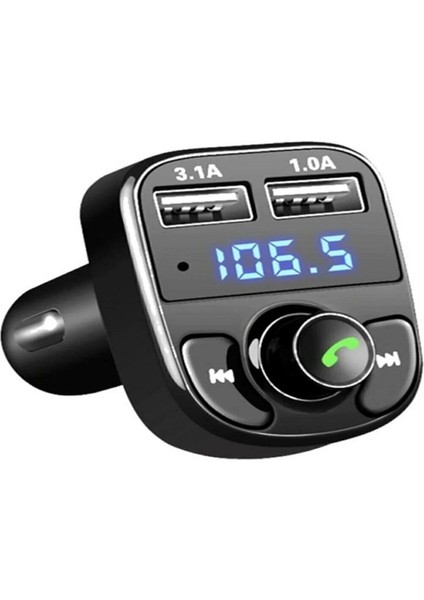 Carx8 Araç Fm Transmitter Bluetooth USB Mp3 Sd Kart Çakmaklık Girişli Oto Müzik Çalar Kiti Kablosuz Çakmak Girişi Bluetooth