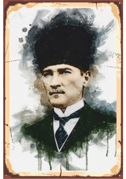 Kalpaklı Mustafa Kemal Atatürk Yağlı Boya Retro Ahşap Poster