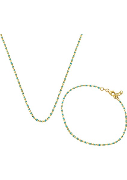 Turkuaz Mineli Kolye Bileklik Altın Takı Seti