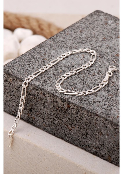 Figaro 3 mm 20 cm Gümüş Erkek Zincir Bileklik 3987