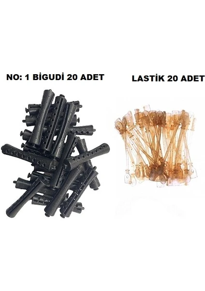 Perma Bigudi No: 1 (20 Adet Bigudi + 20 Adet Lastik)