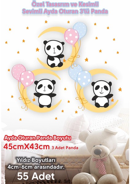 Ayda Oynayan Sevimli Pandalar ve Yıldızlar Sticker Seti, Cam Duvar Dekorasyon Sticker fırsatları