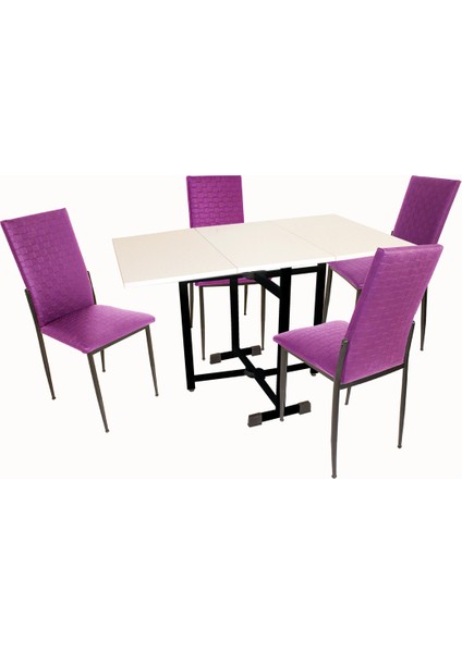 Kanatlı Katlanır - Gözde Mutfak Masa Takımı (Deri) - Mor