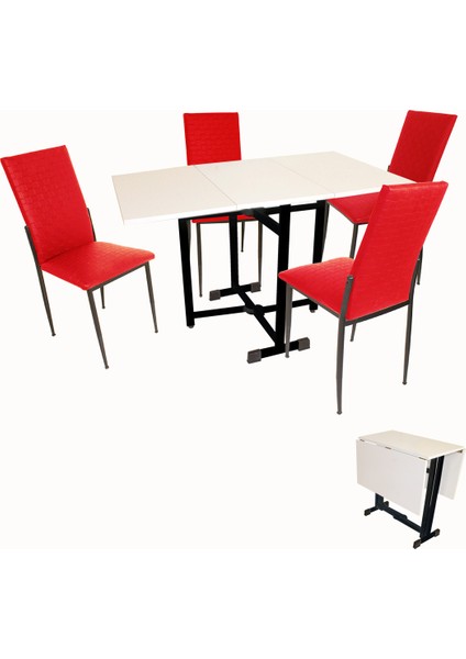 Kanatlı Katlanır - Gözde Mutfak Masa Takımı (Deri) - Kırmızı