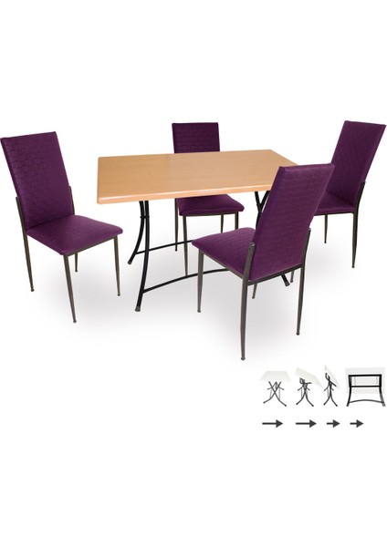 Modern Katlanır Werzalit-Gözde Mutfak Masa Takımı - Mor