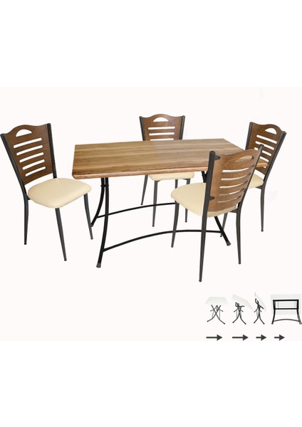 Modern Katlanır Werzalit-Merdiven Mutfak Masa Takımı - Indiana Wood Krem