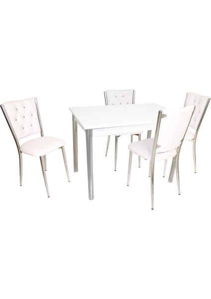 Akasya Kapitoneli Mutfak Masa Takımı (Deri) - Beyaz