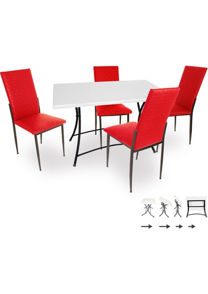 Modern Katlanır Werzalit-Gözde Mutfak Masa Takımı - Kırmızı