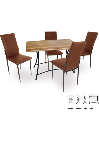 Modern Katlanır Werzalit-Gözde Mutfak Masa Takımı - Indiana Wood Kahve