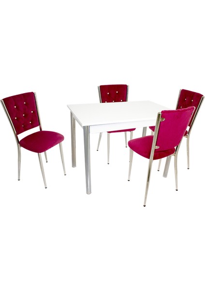 Akasya Kapitoneli Mutfak Masa Takımı (Kumaş) - Kırmızı